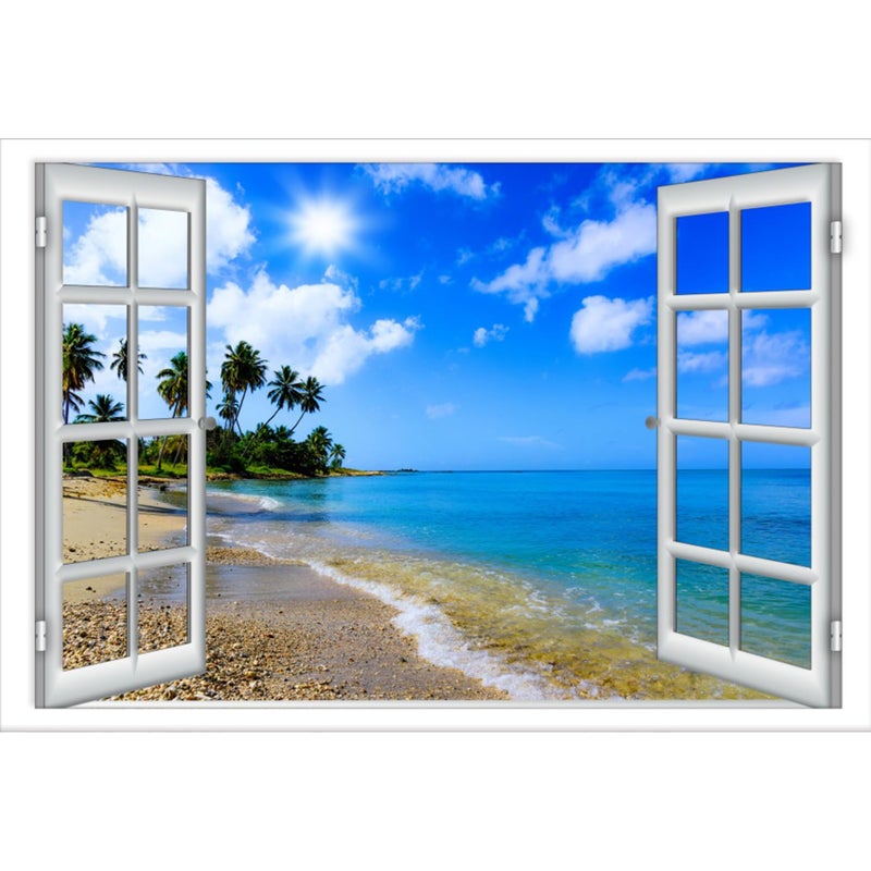 Baocicco 7x5ft Tropical Island Backdrop Window View Coconut Trees Sea Waves Beach Photography Background Wedding Pictures Shooting Prop Theme Birthday Party Girls Lover Portrait Studio Prop - Image 1